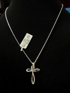925 Sterling Silver- Diamond Cross Pendant Necklace Cable Chain 18inch